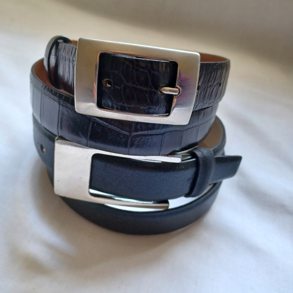 2 Belts J.Jill + Harold Powell waist 28-32 leather black Very Good cond